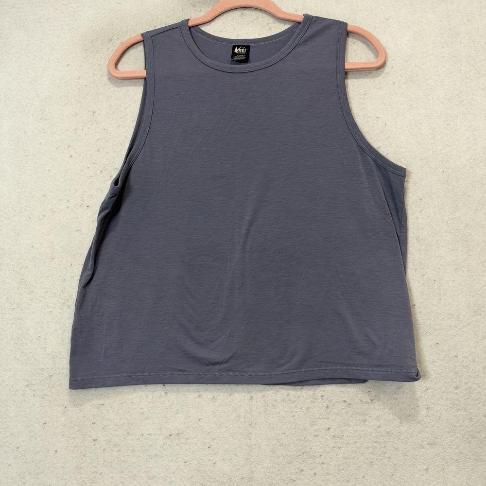 REI Co-op Tank Top Womens Large Gray Crew Neck Split Back Athletic Hiking